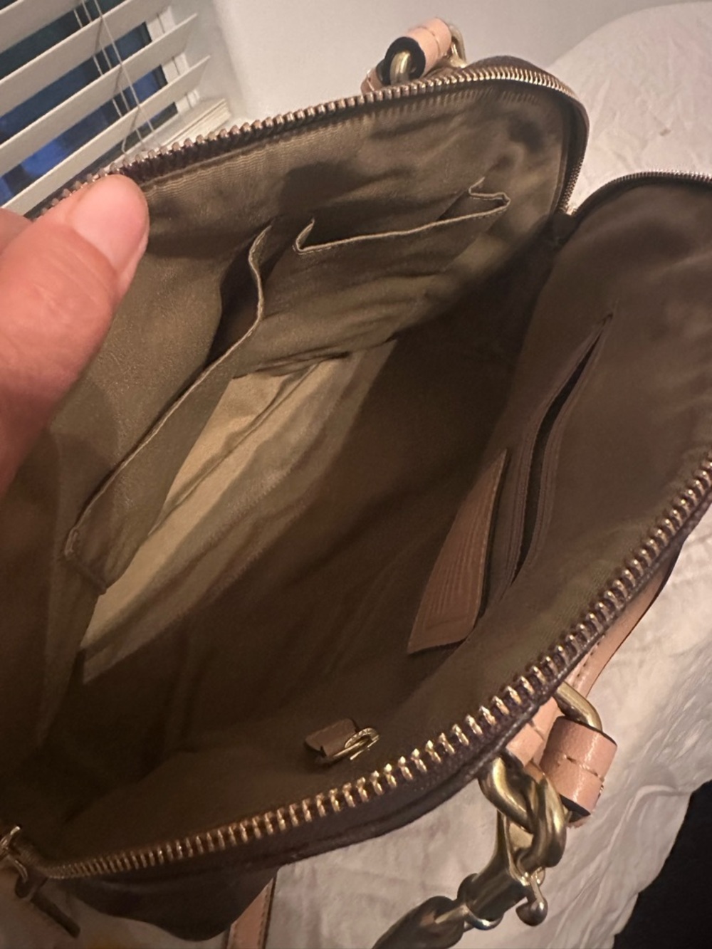 Coach Peyton Brown Signature Dome Satchel with Beige Trim and Red Tag - Picture 3 of 5